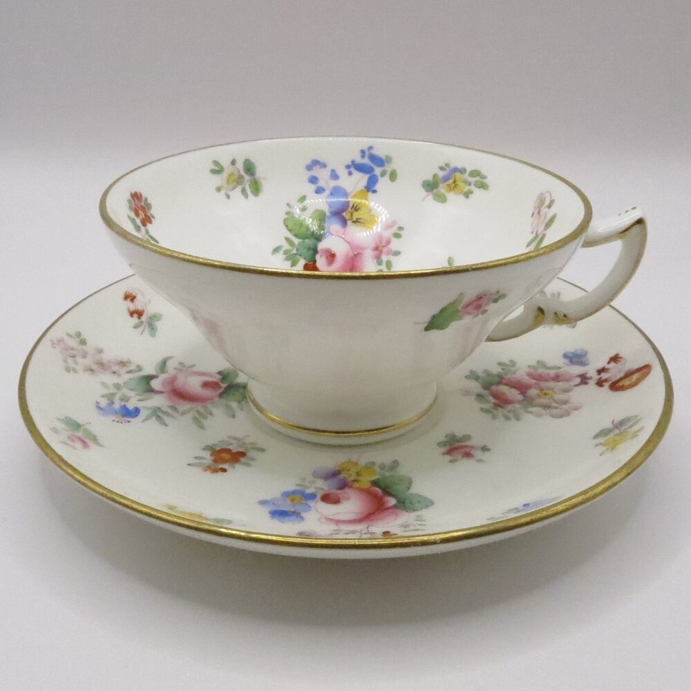 Mintons Antique Teacup and Saucer H2629 Pink Rose Blue Yellow Red Floral England